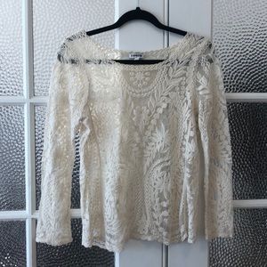 Express Sheer Lace Long Sleeve Top